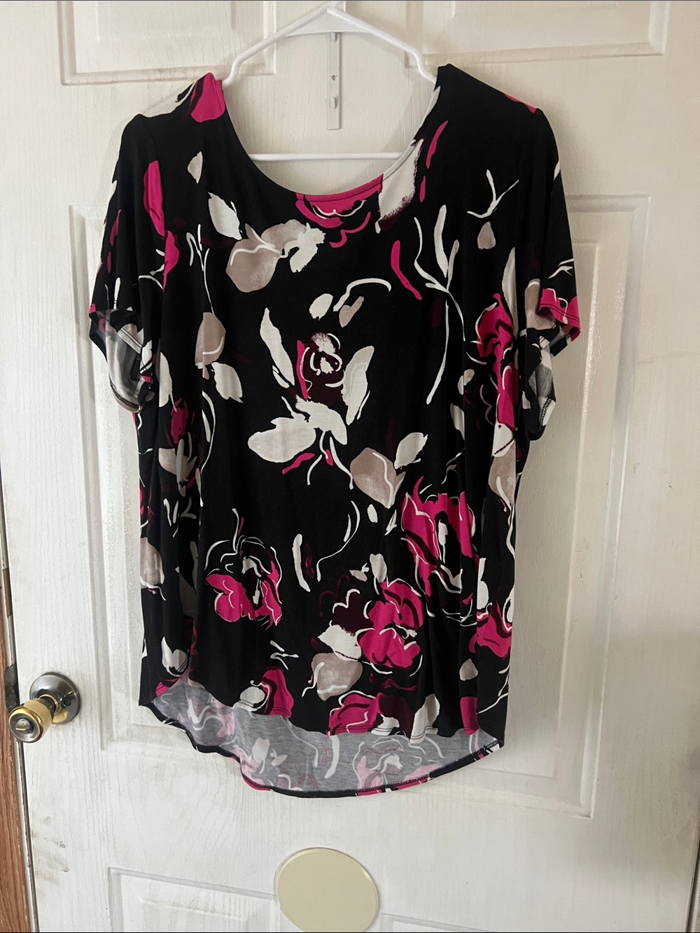 Alfani Black Short-Sleeve Scoop Neck Top with Pink & Cream Floral